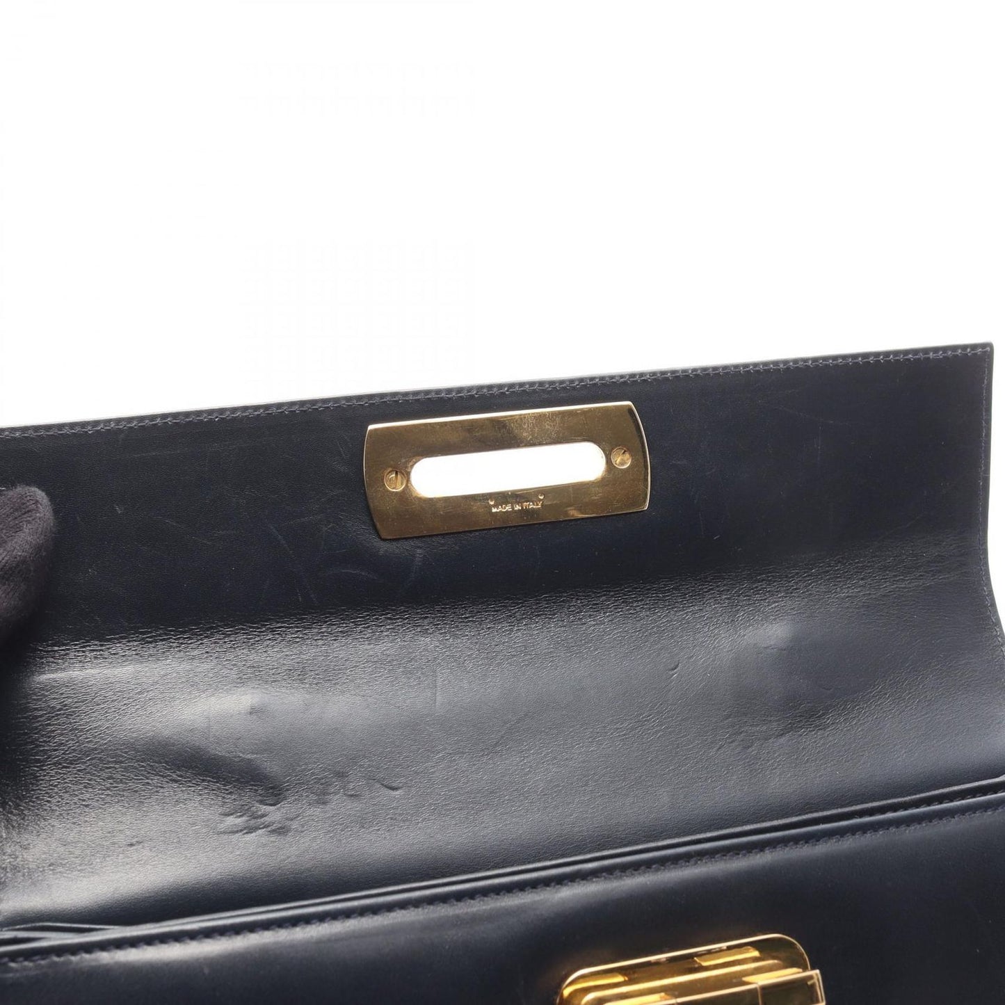 Salvatore Ferragamo Gancini Handbag in Navy Leather - Timeless Elegance
