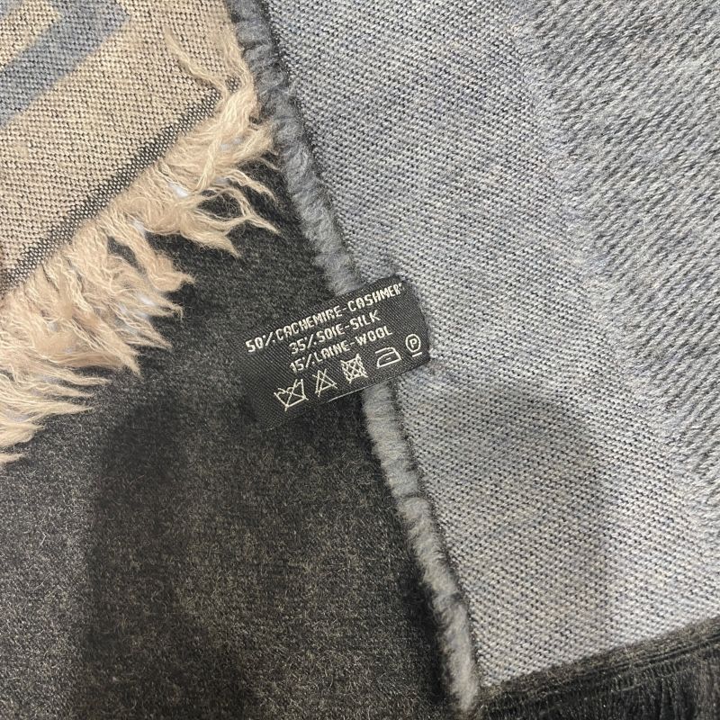 CHANEL Oversized Scarf in Gray, Blue & Beige - Cashmere, Silk & Wool