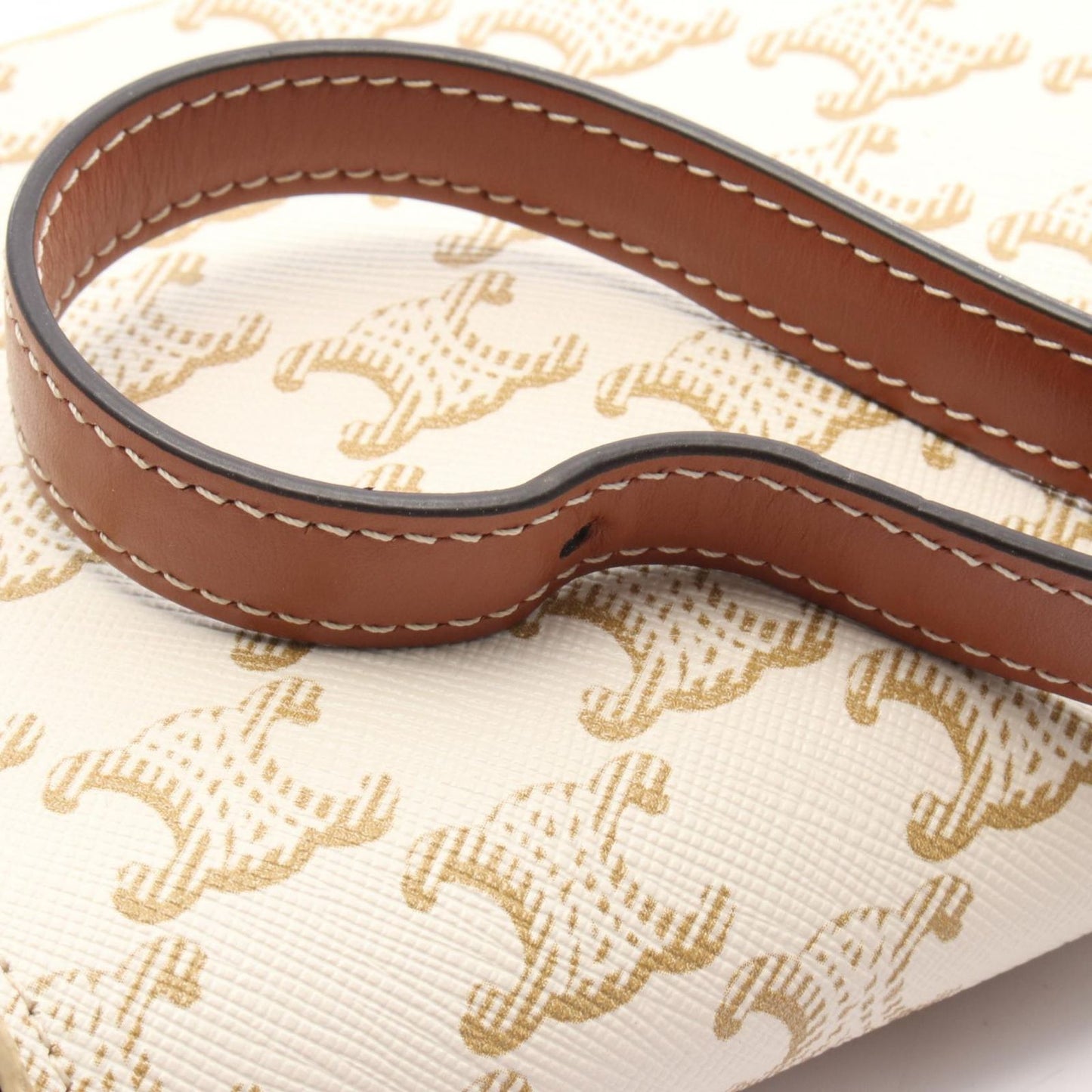 CELINE Claude Triomphe Shoulder Bag - White/Brown PVC Canvas