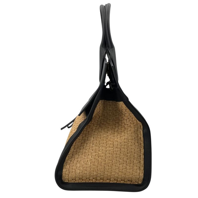 Salvatore Ferragamo Studio 2-Way Black Leather/Raffia Shoulder Bag