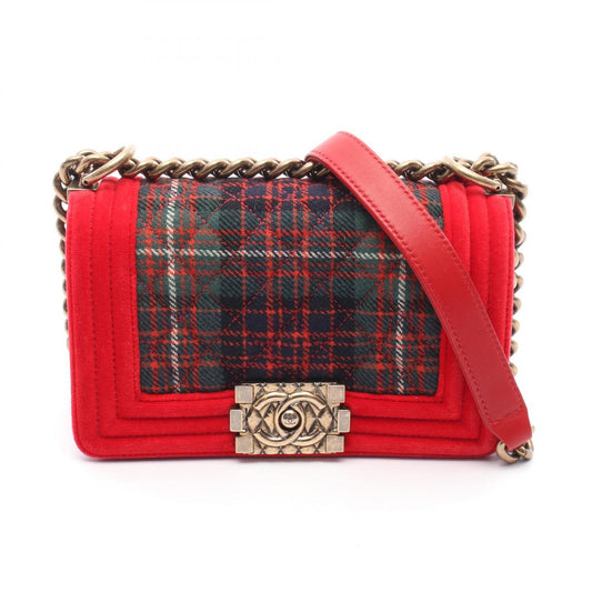 CHANEL Boy Chanel Small Shoulder Bag in Red/Green Fabric Canvas