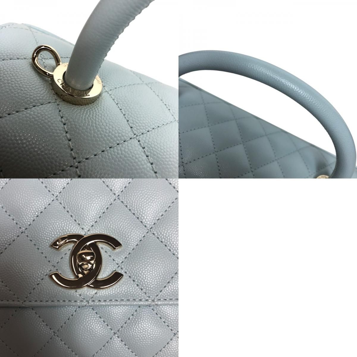 CHANEL Coco Handle 29 Light Blue Caviar Leather Handbag