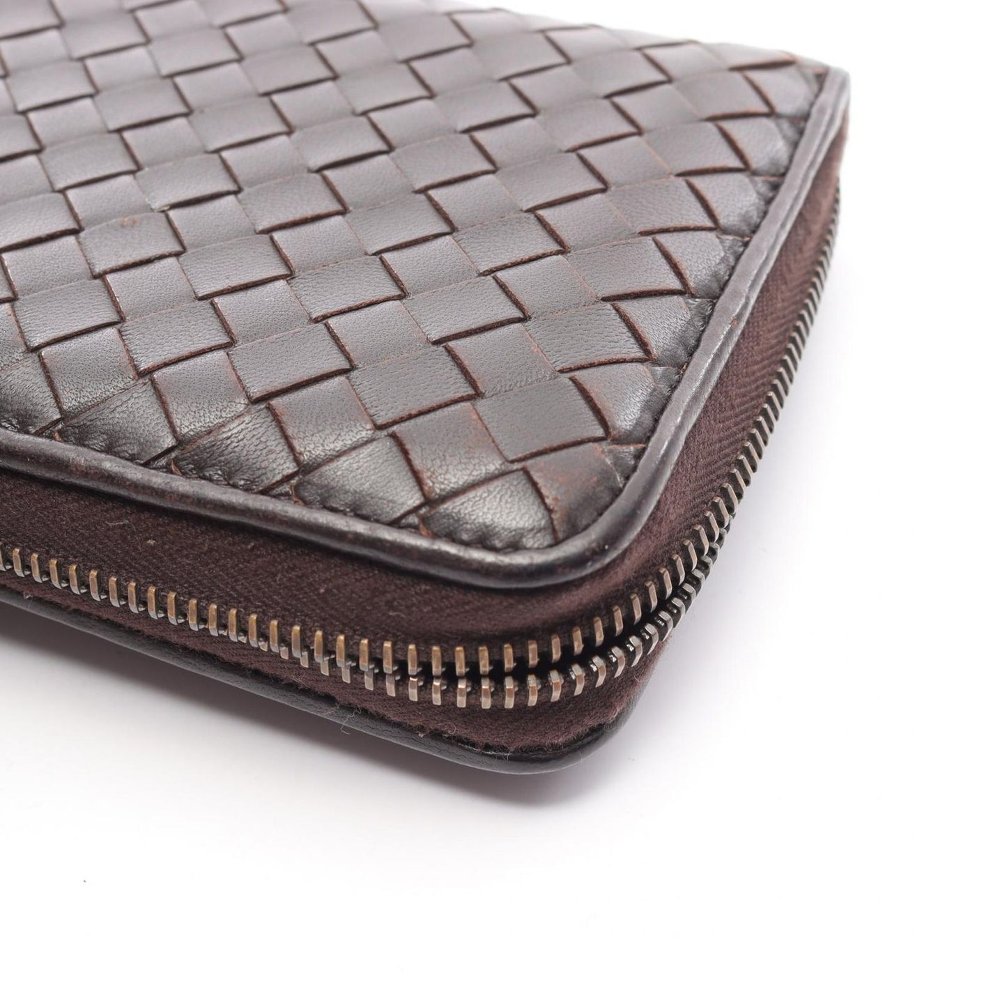 BOTTEGA VENETA Intrecciato Round Long Wallet in Dark Brown Leather