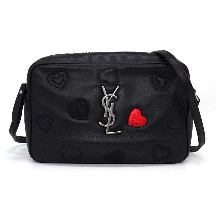 YSL Lou Camera Bag Heart in Black & Red Calfskin Leather