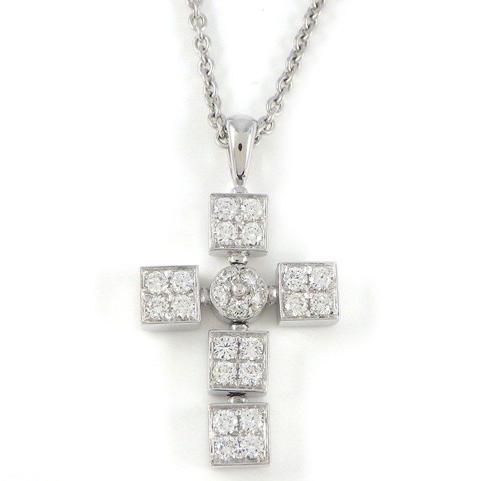 BVLGARI Lucia Latin Cross Diamond Necklace in K18 White Gold