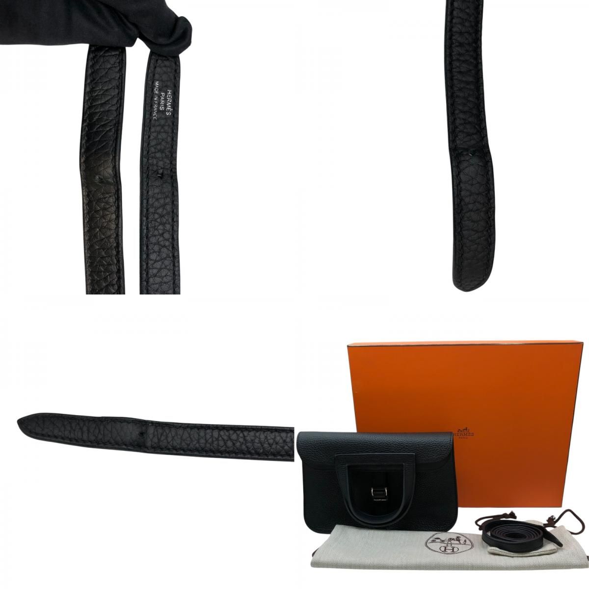 HERMES Arzan 25 Black & Silver Hardware Togo Leather Shoulder Bag