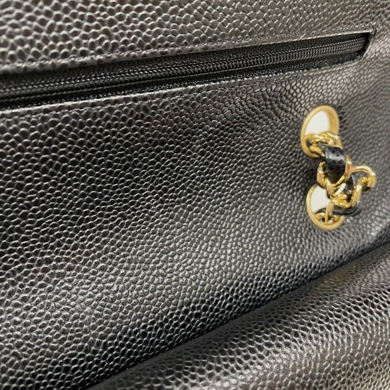 CHANEL Matelassé 25 Black Caviar Skin Shoulder Bag with Gold Hardware