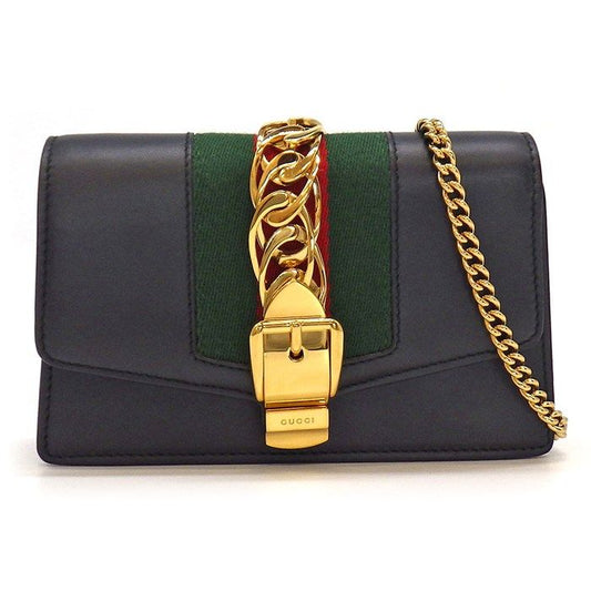 GUCCI Sylvie Super Mini Bag in Black Leather with Gold Hardware