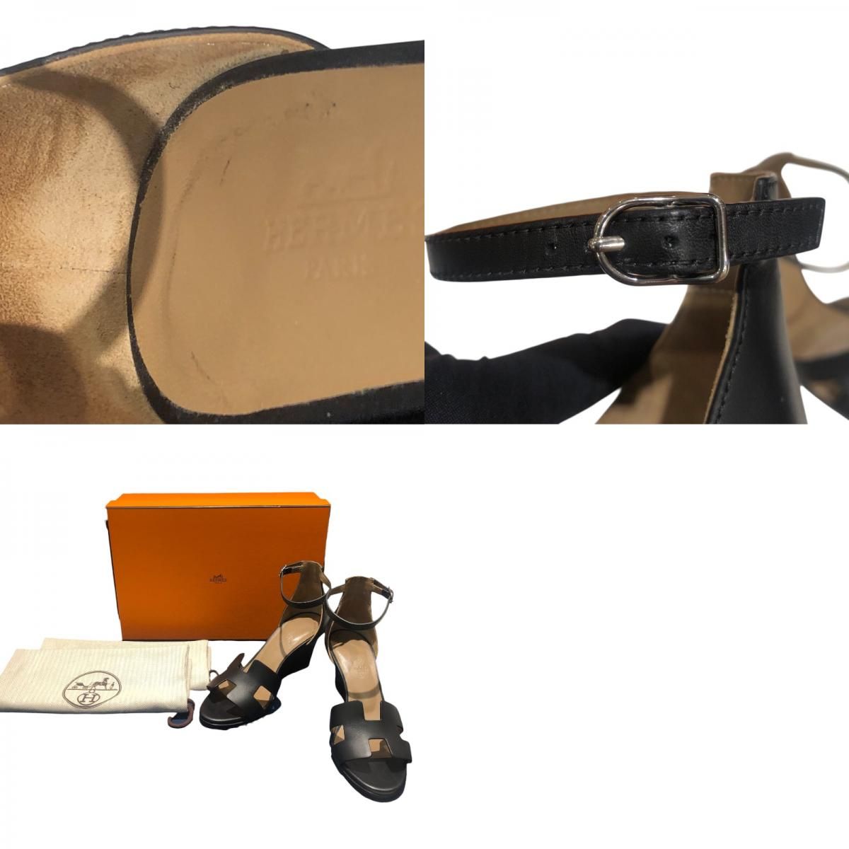 HERMES Legend Heel Sandals in Black Leather - Timeless Elegance