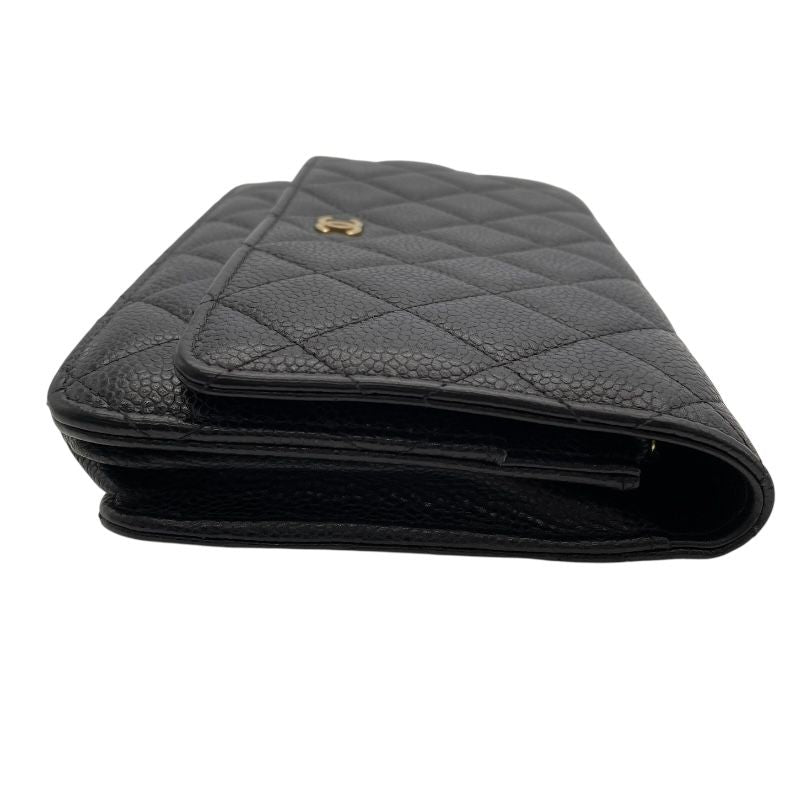 CHANEL Matelassé Chain Wallet A33814 - Black Caviar with Gold Hardware