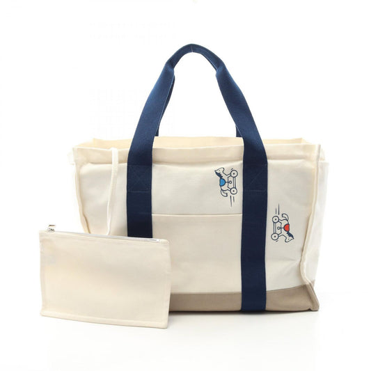 HERMES Adada Tote Bag - White/Blue Canvas - Exquisite Craftsmanship