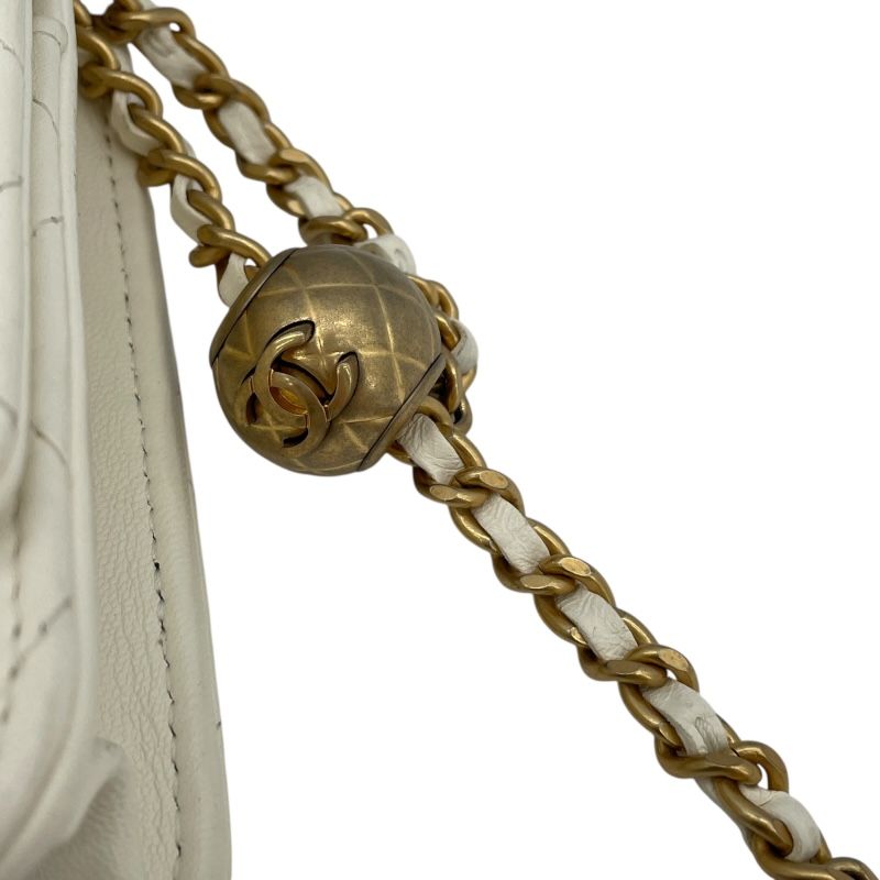 CHANEL Matelassé Coco Ball Chain Wallet - White & Gold Hardware
