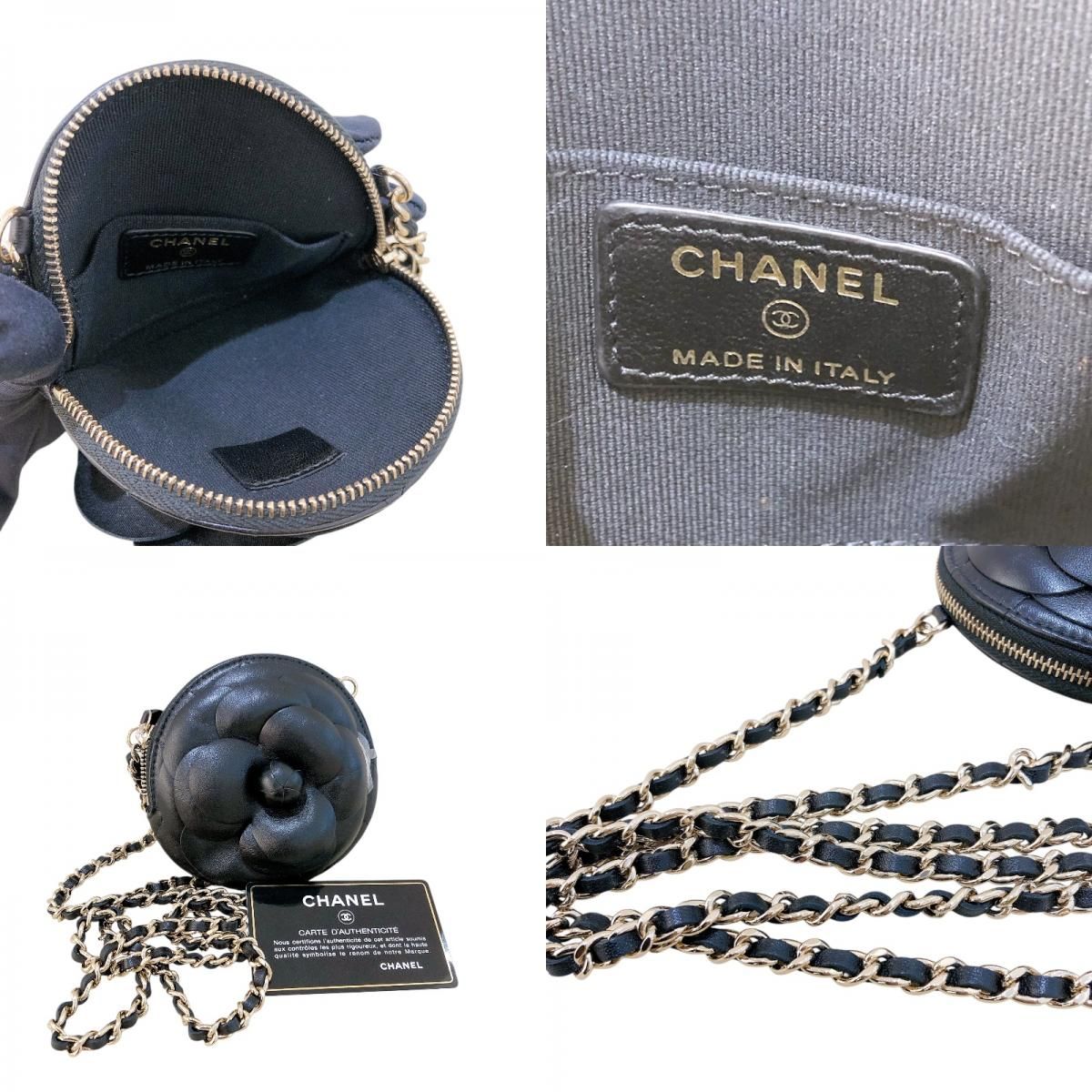 CHANEL Camellia Chain Shoulder Bag - Black Lambskin with Gold Hardware
