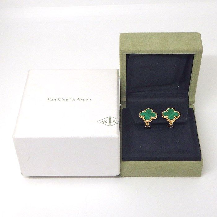 Van Cleef & Arpels Vintage Alhambra Malachite Earrings in 18K Yellow Gold