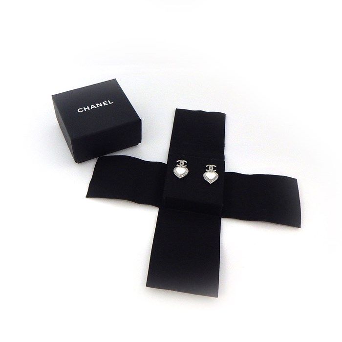 CHANEL Coco Mark Heart Earrings with Imitation Pearls & Rhinestones