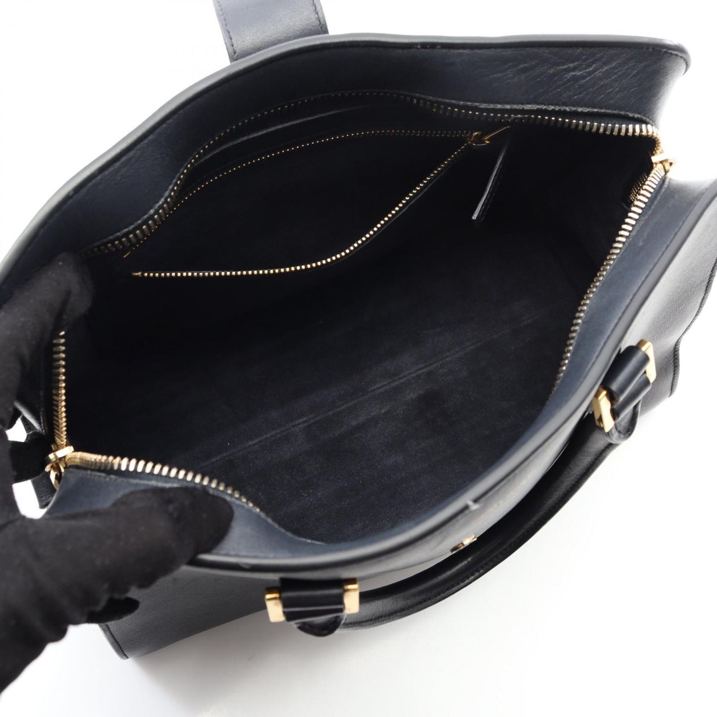 SAINT LAURENT Monogram Cabas Handbag in Navy Leather