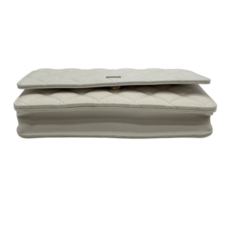 CHANEL Matelassé Chain Wallet AP0250 in White Caviar Leather