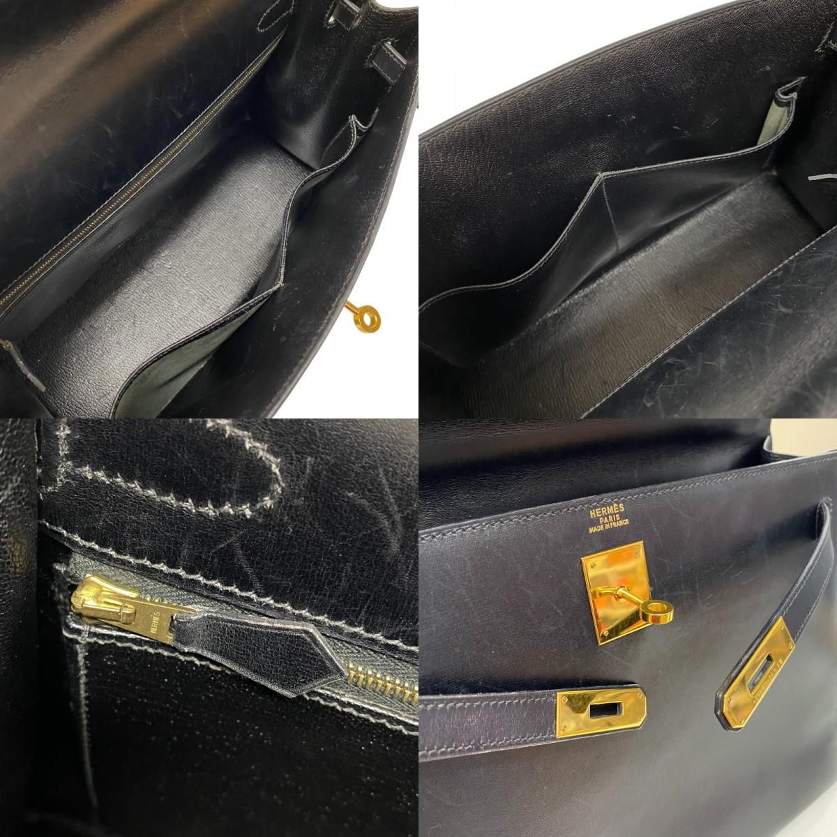 HERMES Kelly 32 Black Box Calf Handbag with Gold Hardware