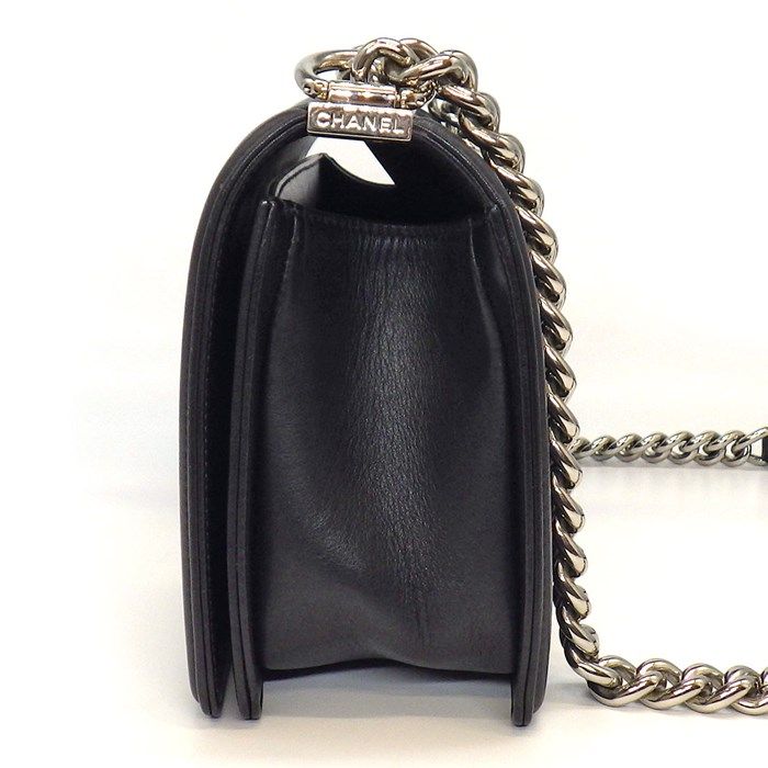 Chanel Boy Bag 25 Chevron Black Grey Lambskin Silver Hardware