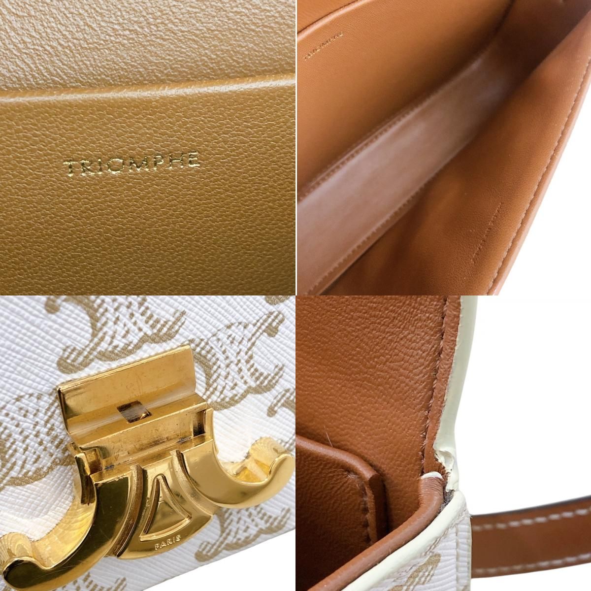 CELINE Claude Shoulder Bag in White Trionf Canvas & Calfskin