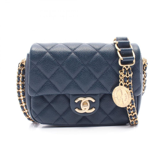 CHANEL Matelassé Mini Shoulder Bag in Navy Caviar Leather