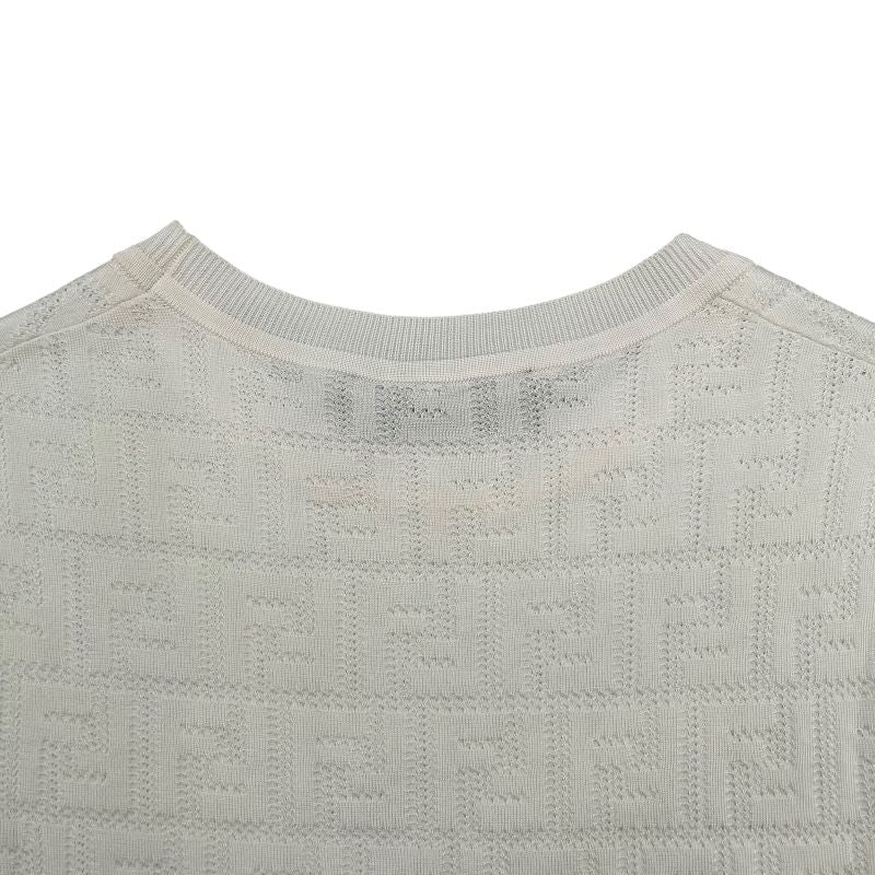 Fendi FF Pattern Knit T-Shirt - White Cotton, Women's Size 36