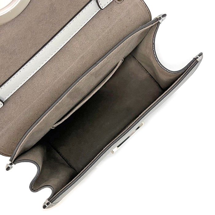 Fendi Can Eye Mini Chain Shoulder Bag in Grey Calf Leather