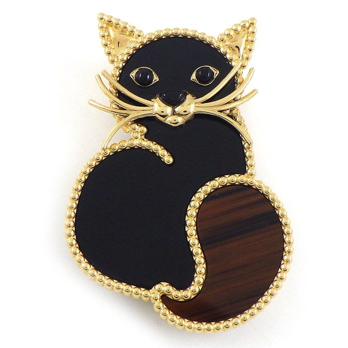 Van Cleef & Arpels Lucky Animals Cat Brooch in K18YG with Onyx & Obsidian