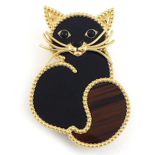 Van Cleef & Arpels Lucky Animals Cat Brooch in K18YG with Onyx & Obsidian