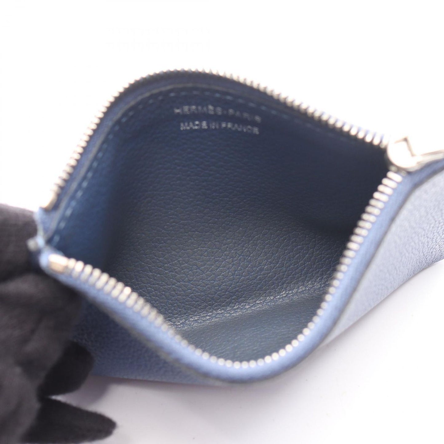 HERMES Passant Compact Wallet in Blue Evercalf Leather