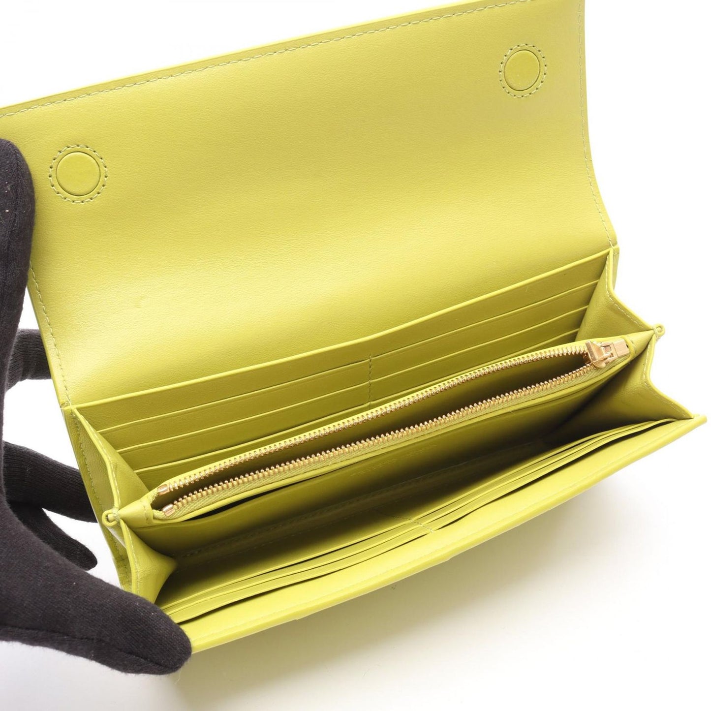 Bottega Veneta Maxi Intrecciato Leather Wallet in Yellow Green