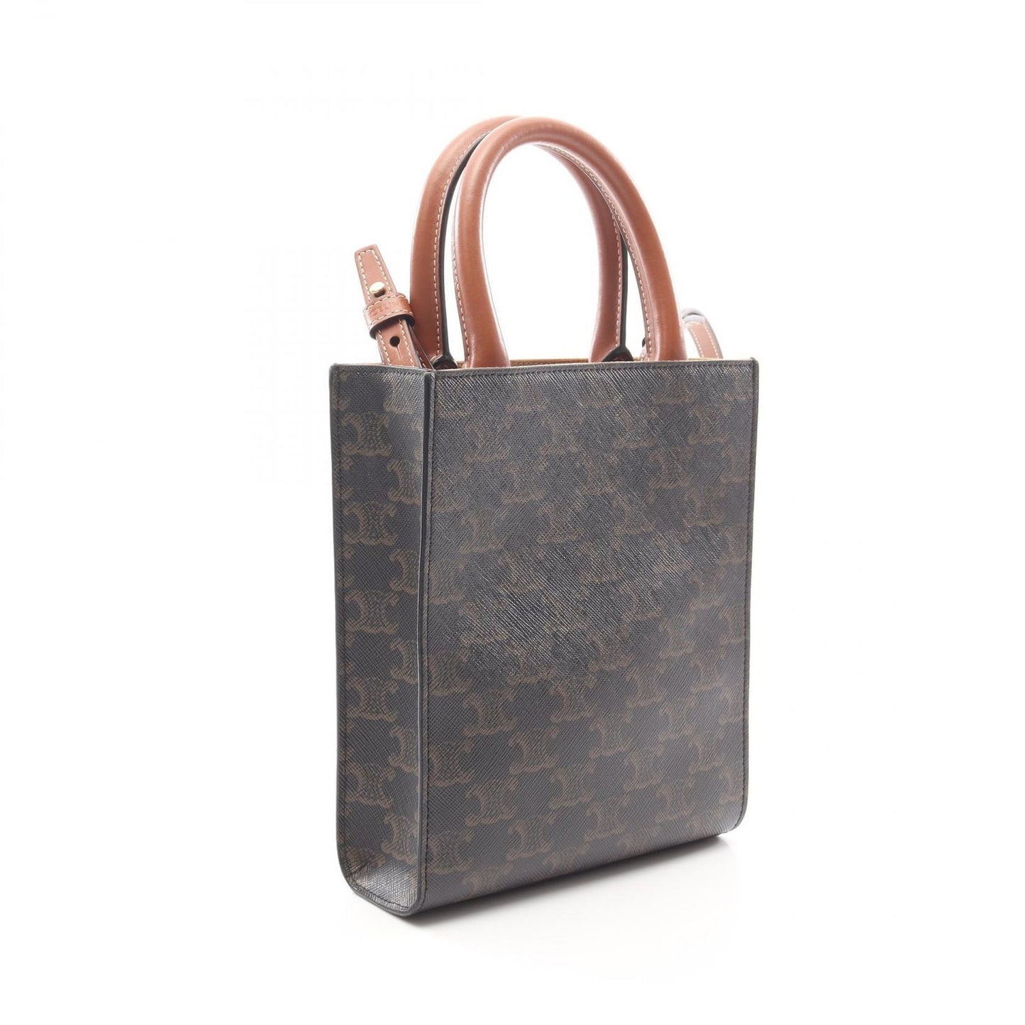 CELINE Mini Vertical Cabas Trionf Handbag - Dark Brown PVC Canvas