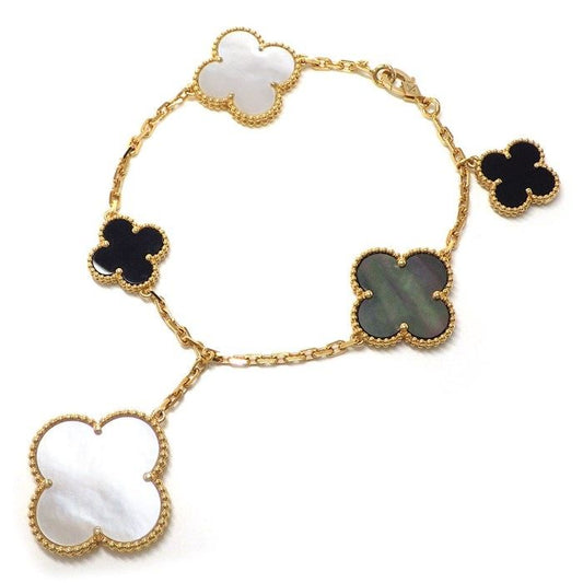 Van Cleef & Arpels Magic Alhambra 5 Motif Bracelet in Onyx & Shell