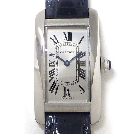 Cartier Tank Américaine SM WSTA0043 - Exquisite Silver Dial & Navy Crocodile Strap