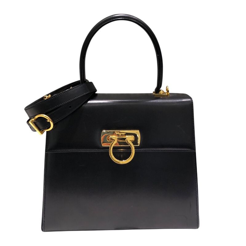 Salvatore Ferragamo Gancini 2-Way Handbag in Black Box Calf