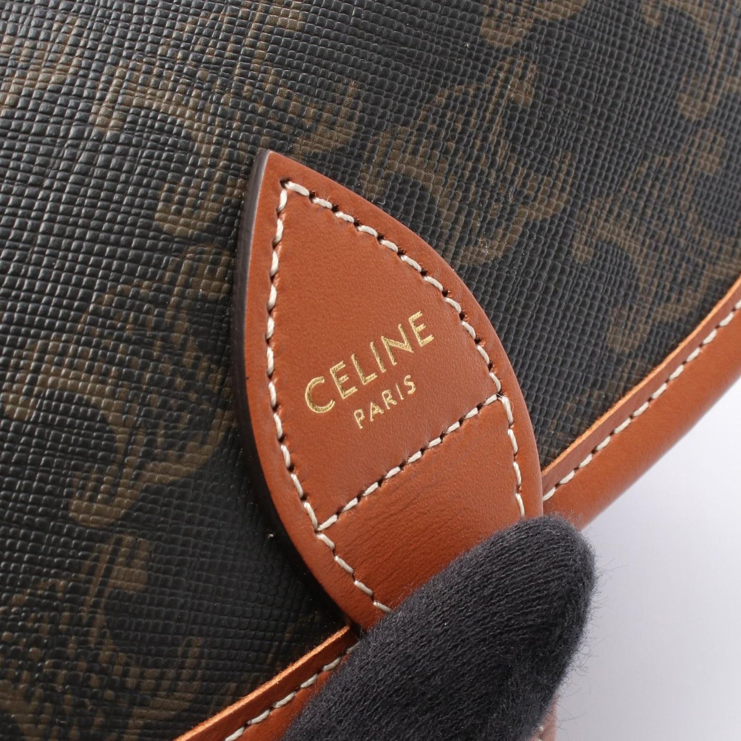 CELINE Falco Medium Shoulder Bag in Black/Brown PVC Canvas