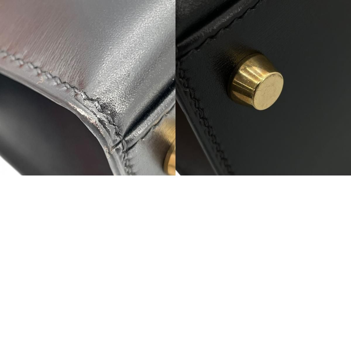 HERMES Kelly 28 Black Box Calf Shoulder Bag with Gold Hardware