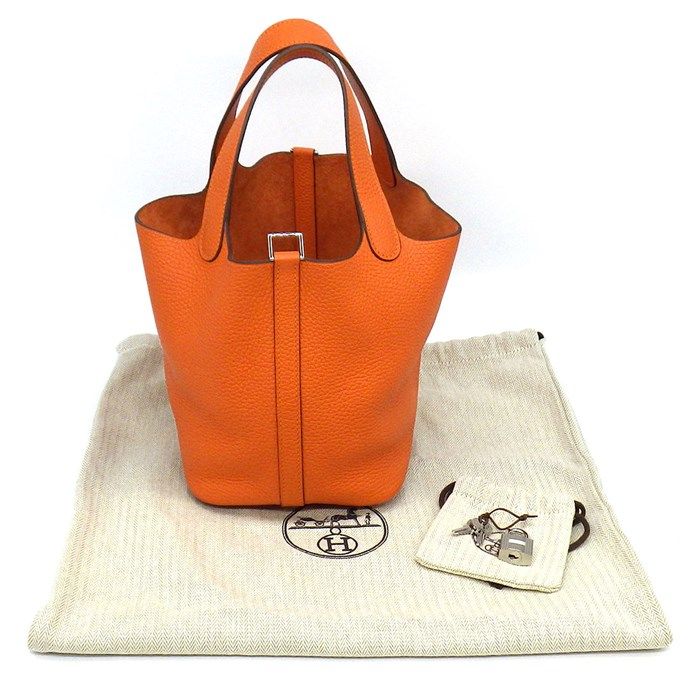 HERMES Picotin Lock PM Handbag in Orange Togo Leather - 2014