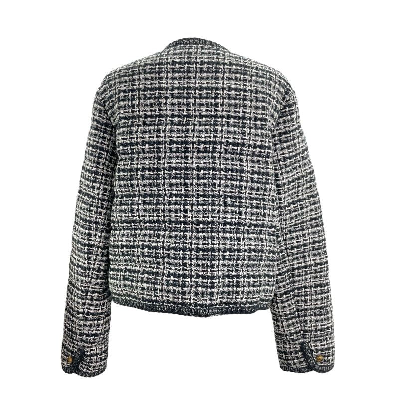 Moncler ELIADI Black Wool No-Collar Tweed Down Jacket for Women