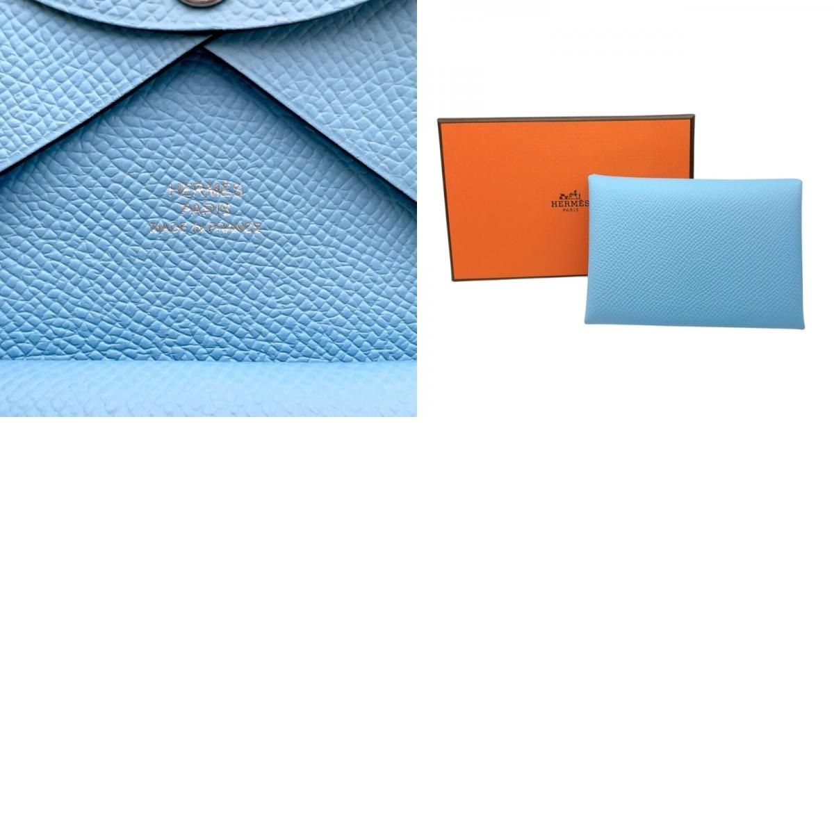 HERMES Calvi Duo Card Case in Celeste with Silver Hardware - 2023