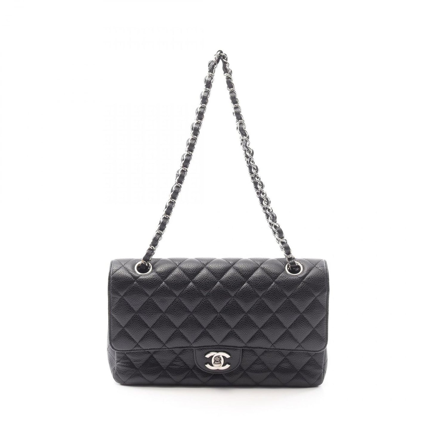 CHANEL Matelassé Double Flap Shoulder Bag - Black Leather