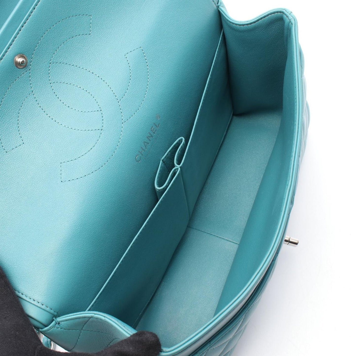 CHANEL Classic De Camellia 30 Large W Flap Shoulder Bag - Blue
