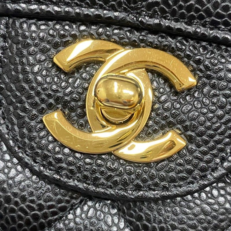 CHANEL Matelassé 25 Black Caviar Skin Shoulder Bag with Gold Hardware