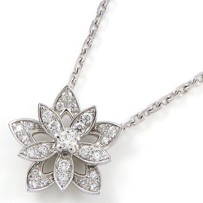 Van Cleef & Arpels Lotus Mini Necklace in K18 White Gold with Diamonds