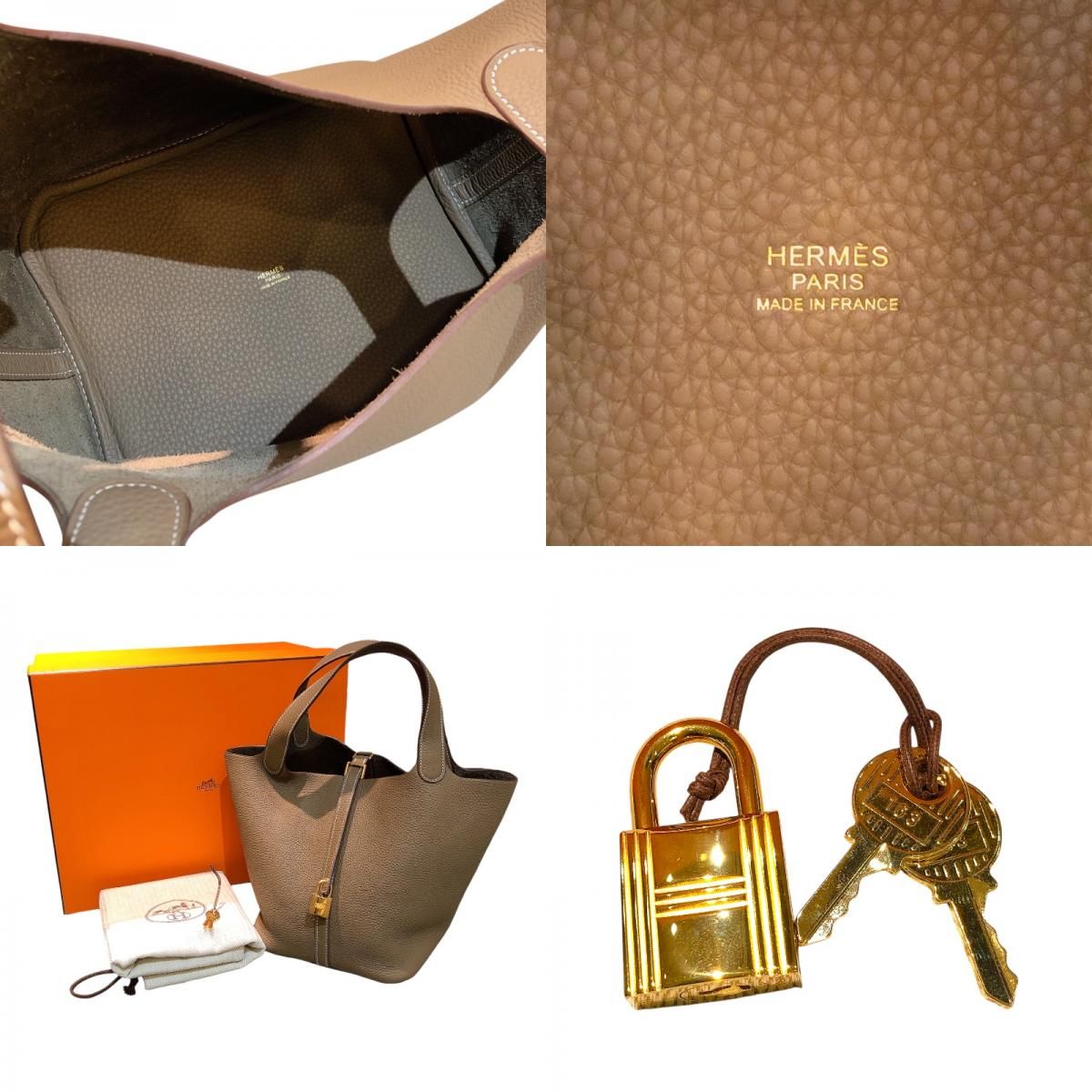 HERMES Picotin Lock MM Handbag in Etoupe with Gold Hardware