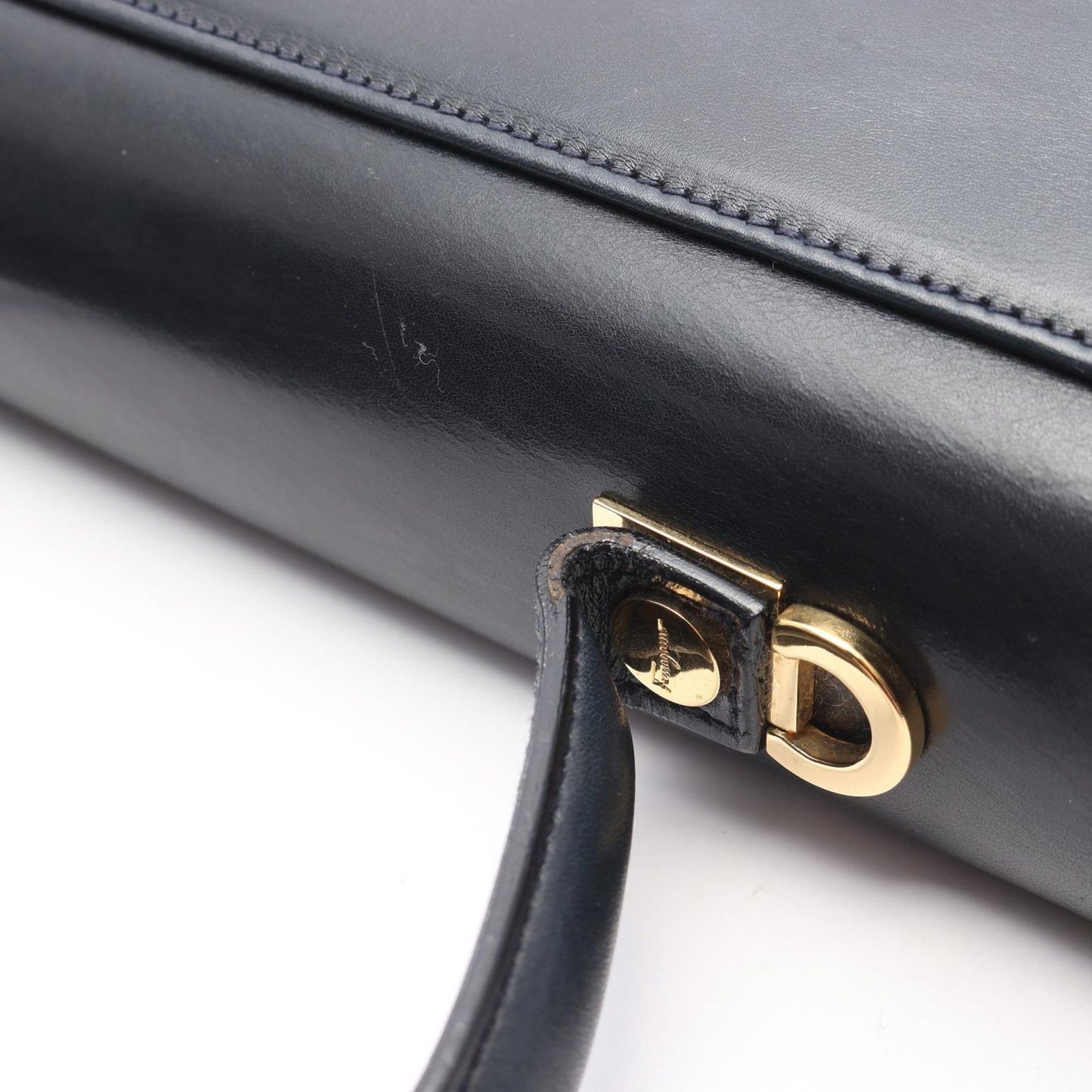 Salvatore Ferragamo Gancini Handbag in Navy Leather - Timeless Elegance