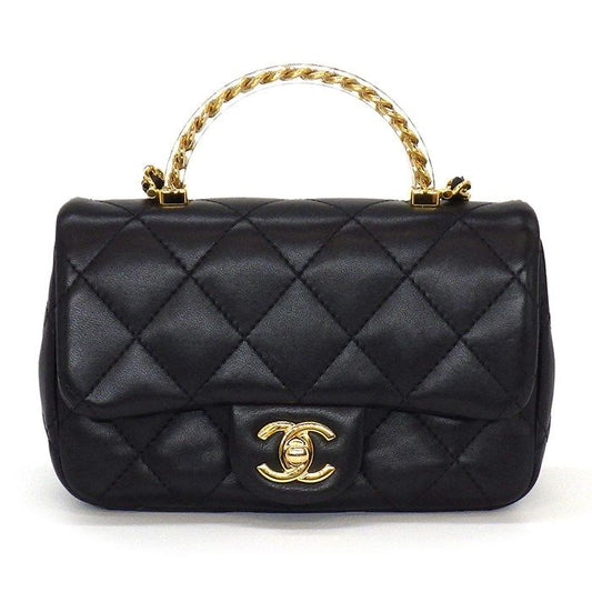 CHANEL Black Lambskin Top Handle Bag AS4847 with Gold Hardware