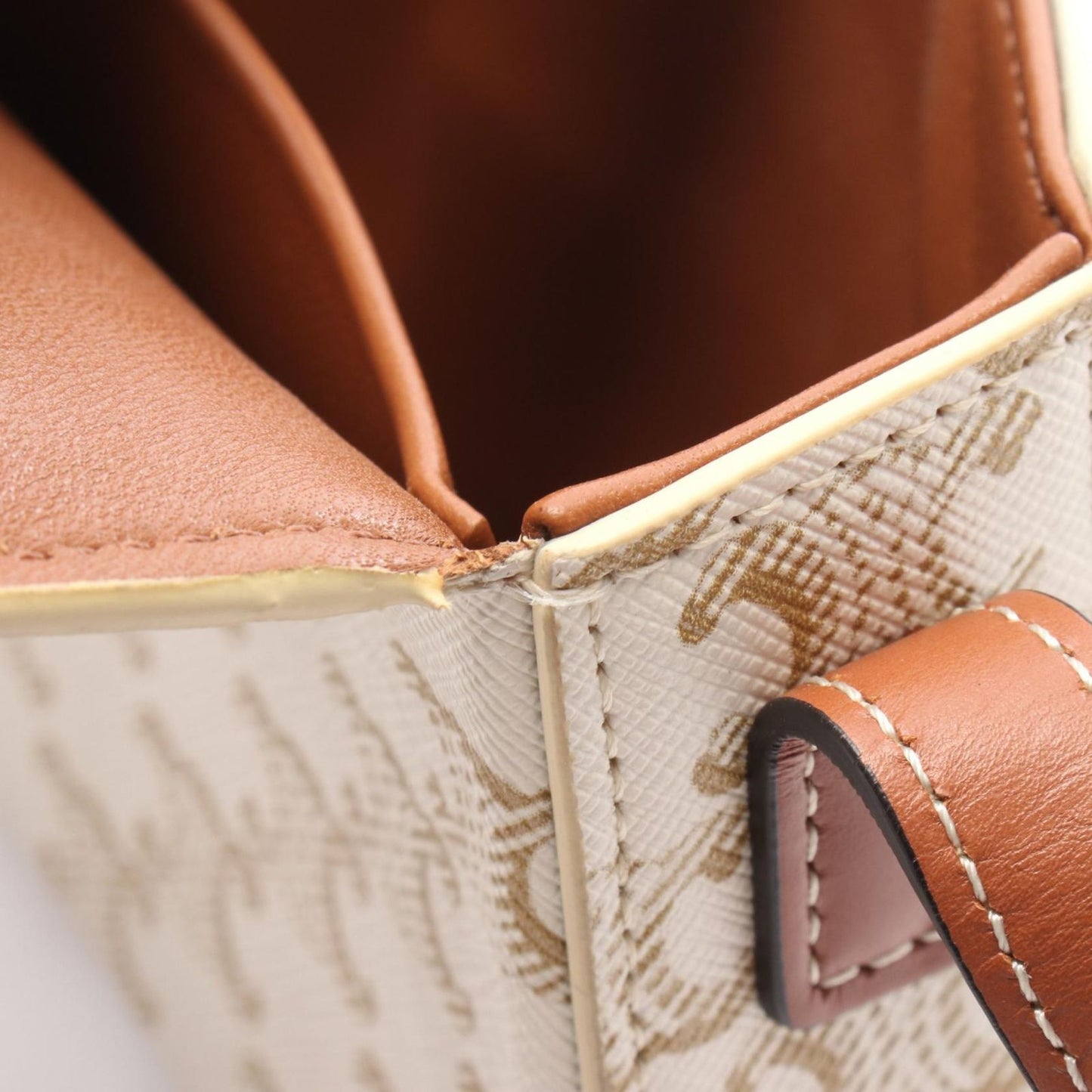 CELINE Claude Triomphe Shoulder Bag - White/Brown PVC Canvas