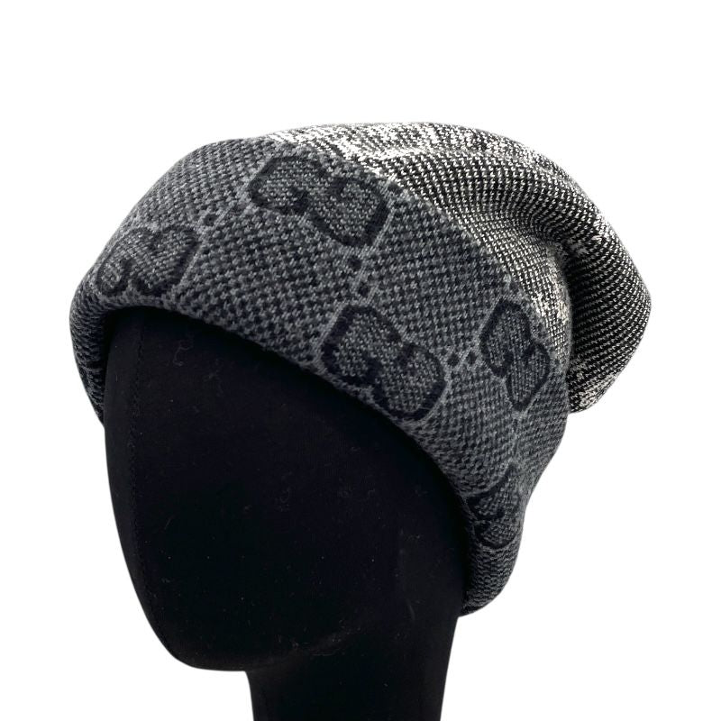 GUCCI GG Jacquard Knit Cap - Gray & Navy Wool for Men