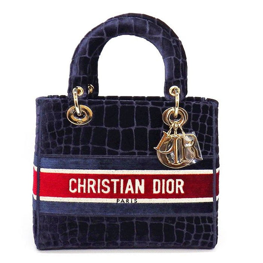 Dior Lady D Lite Medium Handbag in Navy & Red Velvet